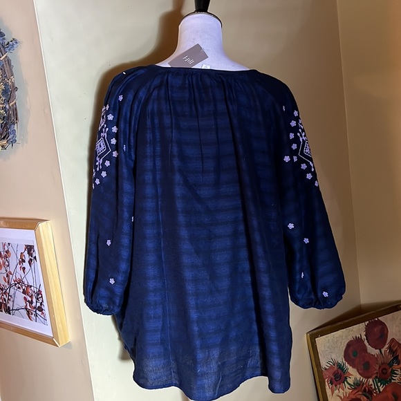 J JILL sz XL Embroidered Tunic Casual Striped LagenlookJOHNNY WAS Vibes $99 NEW - Picture 5 of 16